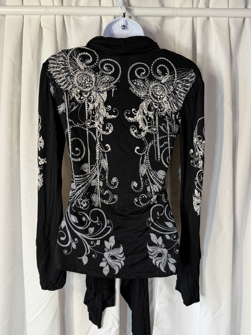 S-Twelve Black Rhinestone Y2K Waterfall Cardigan Top Neo Nostalgia Women’s L